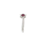14KT White Gold Round Cut Diamond and Ruby Center Starburst Ring