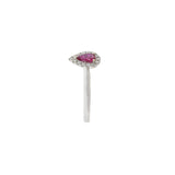 18KT White Gold Pear Ruby and Diamond Halo Ring