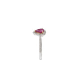 14KT White Gold Pear Shape Ruby and Diamond Halo Ring