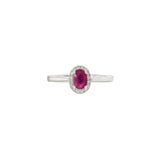 18KT White Gold Oval Ruby Ring with Diamond Halo