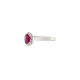 18KT White Gold Oval Ruby Ring with Diamond Halo