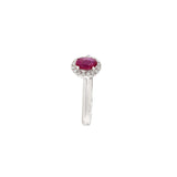 18KT White Gold Oval Ruby Ring with Diamond Halo