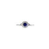 14KT White Gold Round Cut Diamond and Sapphire Flower Ring