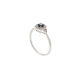 14KT White Gold Round Cut Diamond and Sapphire Flower Ring