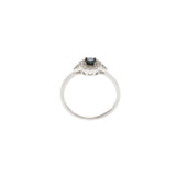 14KT White Gold Round Cut Diamond and Sapphire Flower Ring