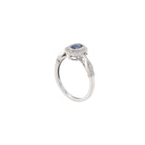 14KT White Gold Vintage-Inspired Oval Sapphire and Diamond Ring