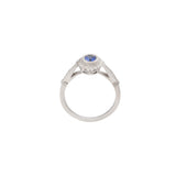 14KT White Gold Vintage-Inspired Oval Sapphire and Diamond Ring