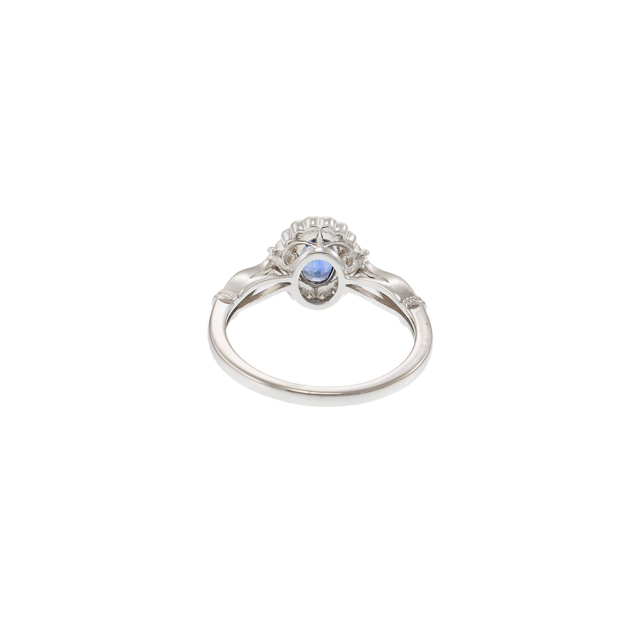 14KT White Gold Vintage-Inspired Oval Sapphire and Diamond Ring