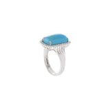 18KT White Gold Natural Turquoise & Diamond Halo Ring