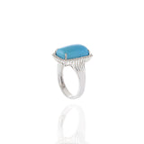 18KT White Gold Natural Turquoise & Diamond Halo Ring