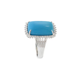 18KT White Gold Natural Turquoise & Diamond Halo Ring