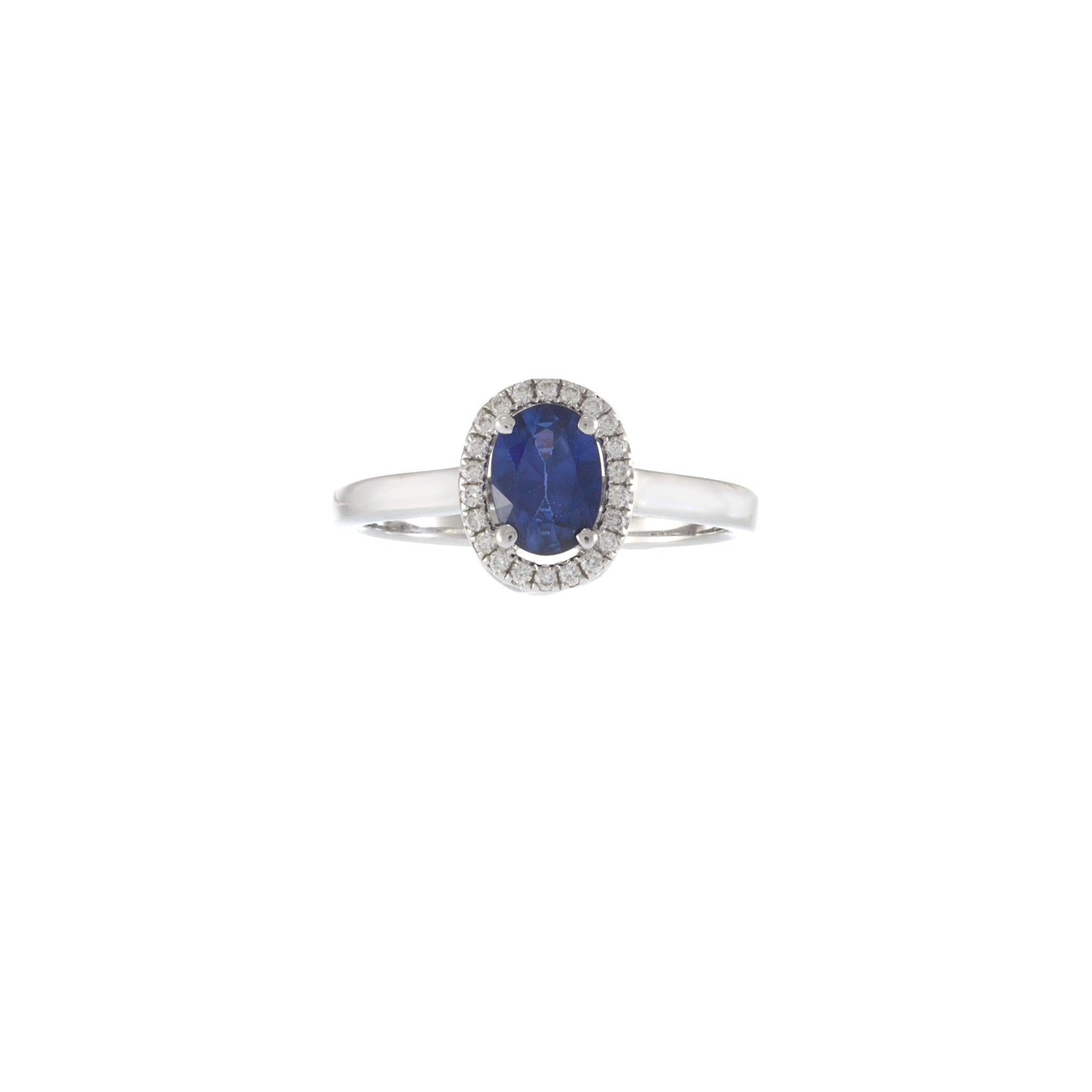 18KT White Gold Oval Sapphire and Diamond Halo Ring