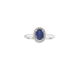 18KT White Gold Oval Sapphire and Diamond Halo Ring