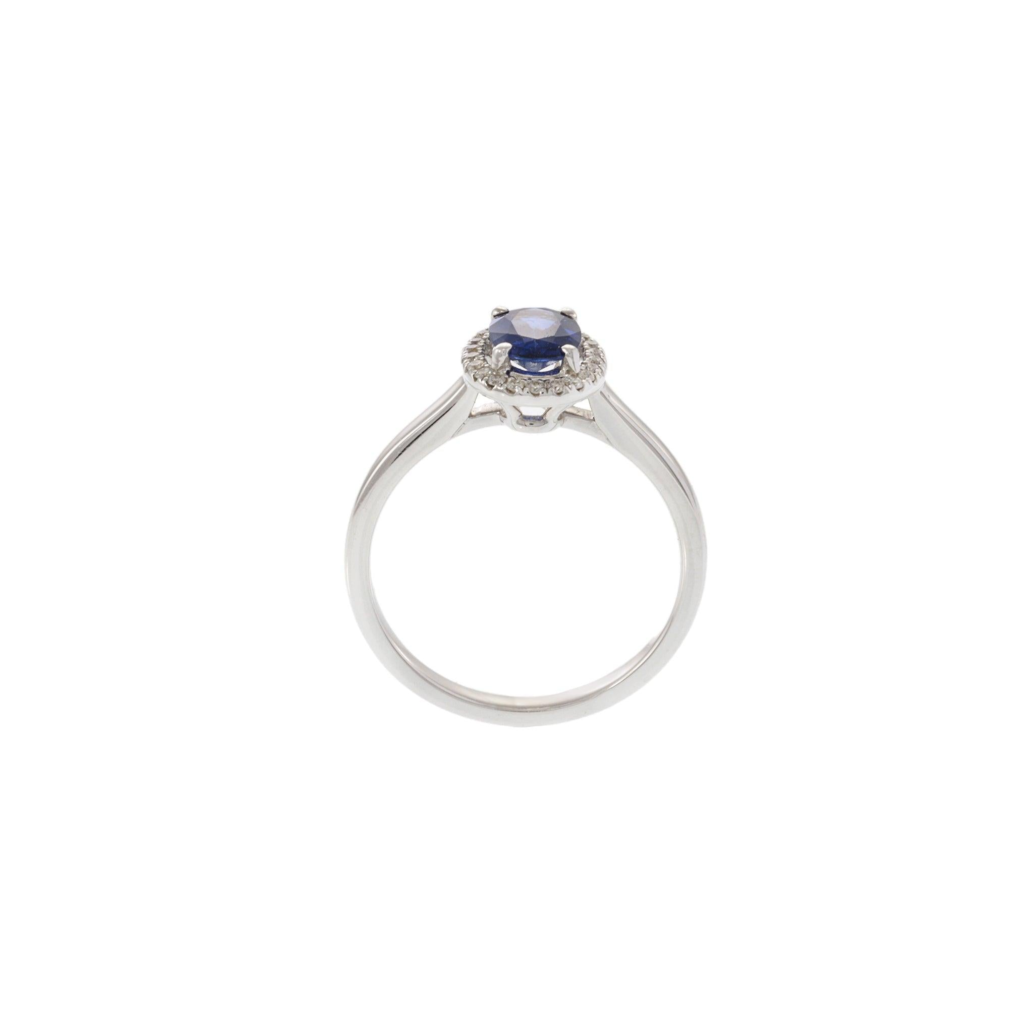 18KT White Gold Oval Sapphire and Diamond Halo Ring