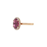 14KT Rose Gold Oval Cut Rubellite and Diamond Halo Ring