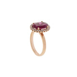 14KT Rose Gold Oval Cut Rubellite and Diamond Halo Ring