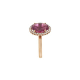 14KT Rose Gold Oval Cut Rubellite and Diamond Halo Ring