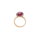 14KT Rose Gold Oval Cut Rubellite and Diamond Halo Ring