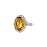14KT White Gold Citrine and Diamond Double Halo Ring