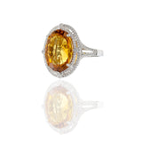 14KT White Gold Citrine and Diamond Double Halo Ring