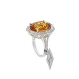 14KT White Gold Citrine and Diamond Double Halo Ring