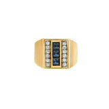 Men's Vintage Retro 18KT Rose Gold Blue Sapphire & Diamond Ring