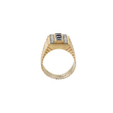 Men's Vintage Retro 18KT Rose Gold Blue Sapphire & Diamond Ring