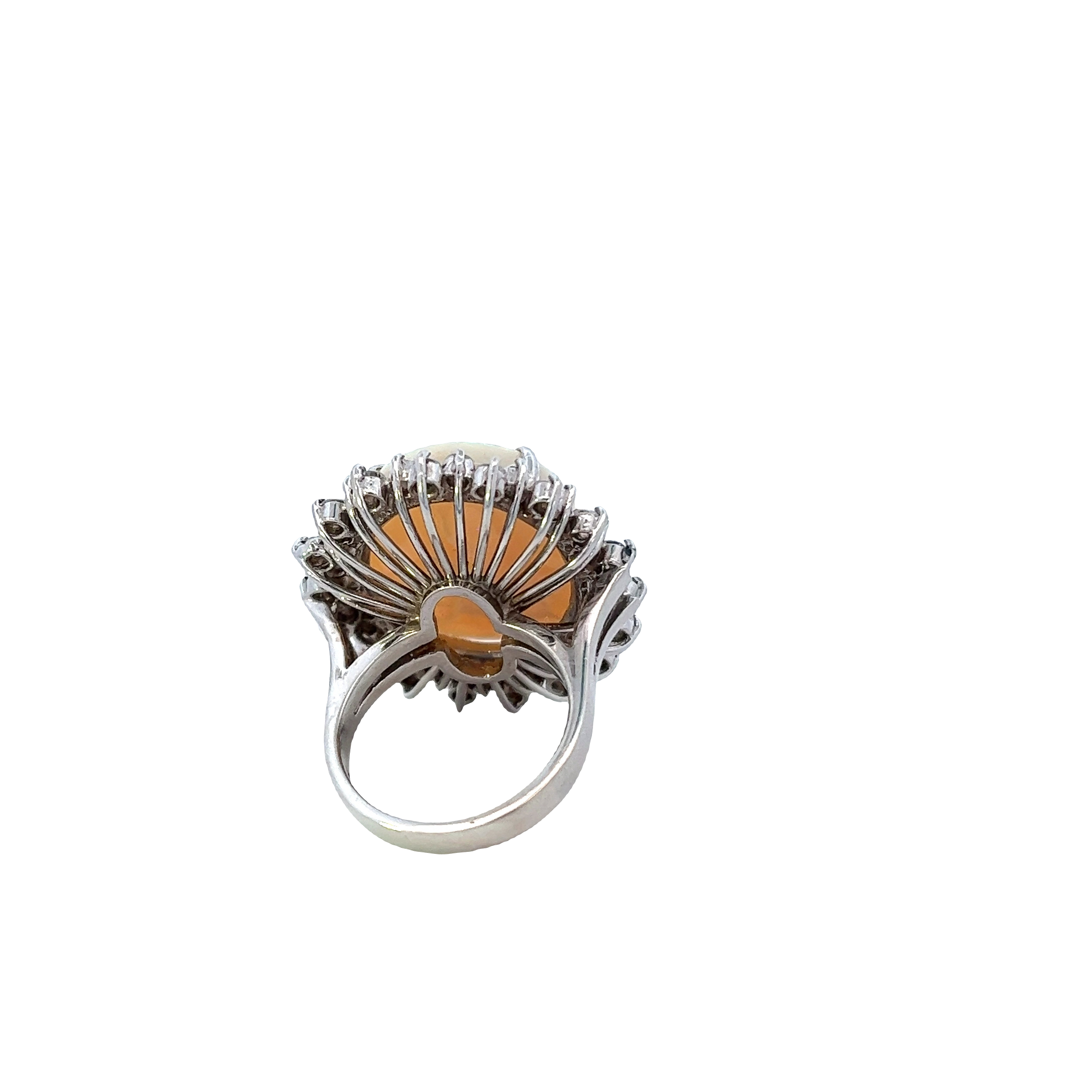 14KT White Gold And Round Cut Diamond Opal Ring