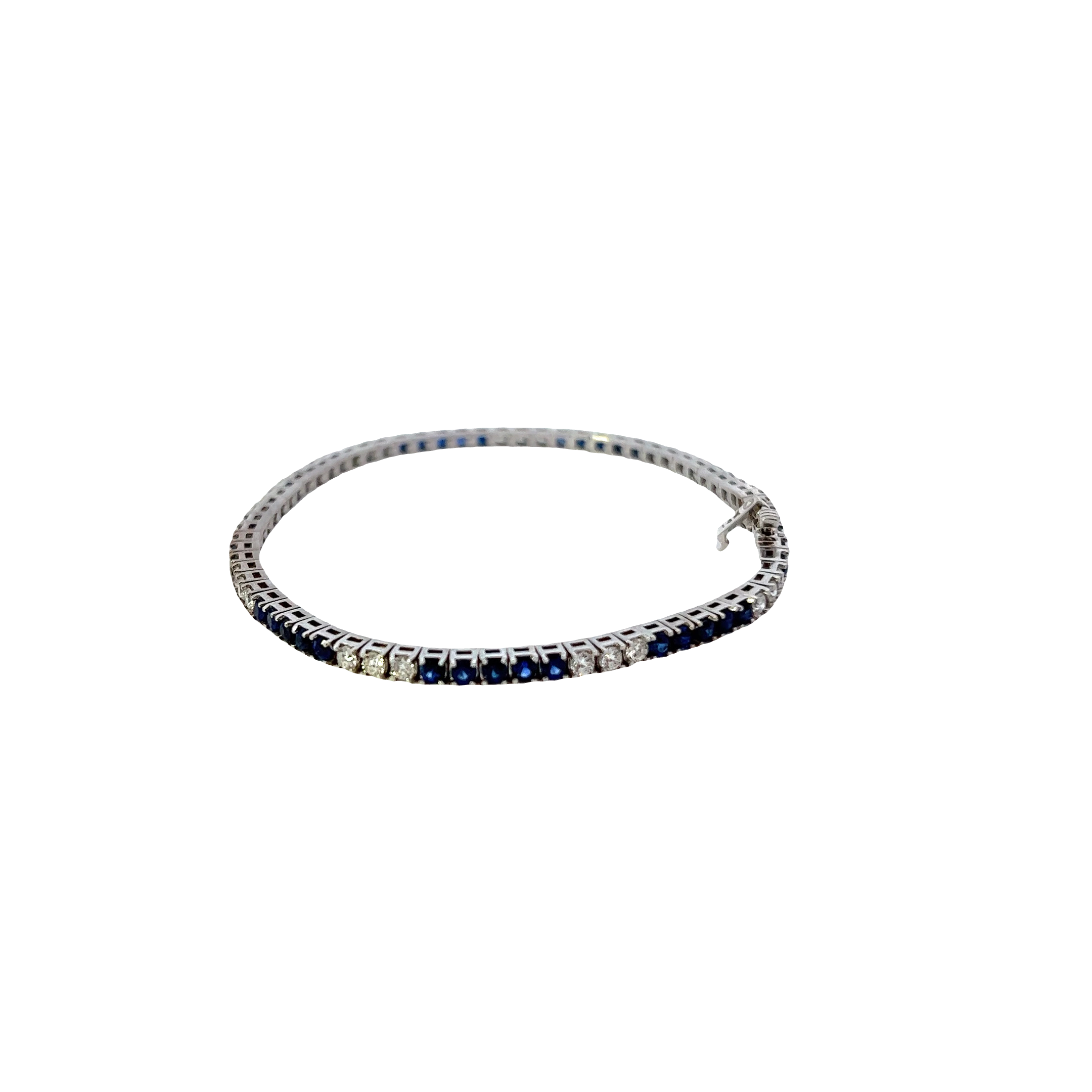 14KT White Gold Alternating Sapphire And Diamond Straight Line Bracelet