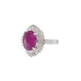 Platinum Estate Ruby Ring with Round and Baguette Diamond Halo