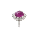 Platinum Estate Ruby Ring with Round and Baguette Diamond Halo