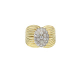 Vintage Retro Era 14KT Yellow Gold Diamond Cluster Ribbed Ring