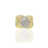 Vintage Retro Era 14KT Yellow Gold Diamond Cluster Ribbed Ring