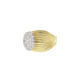 Vintage Retro Era 14KT Yellow Gold Diamond Cluster Ribbed Ring