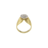 Vintage Retro Era 14KT Yellow Gold Diamond Cluster Ribbed Ring