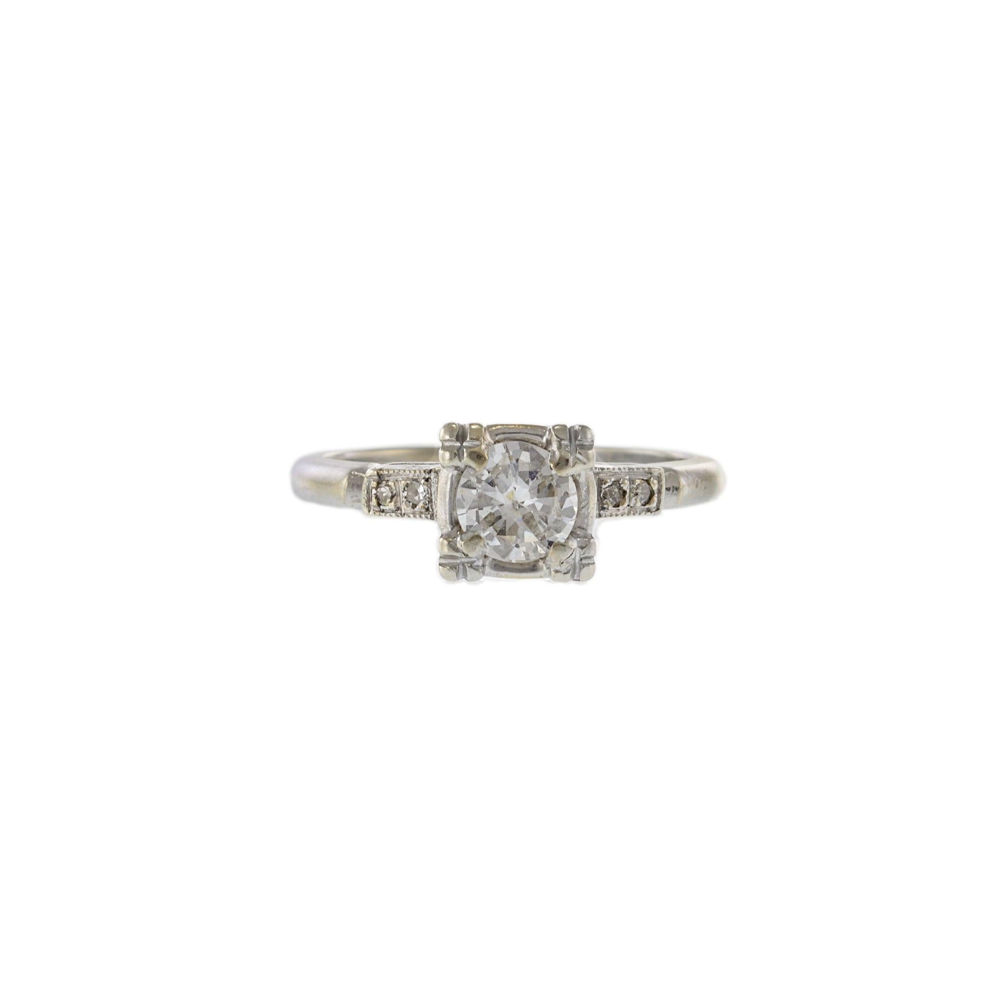Vintage 14KT White Gold European Cut Diamond Ring