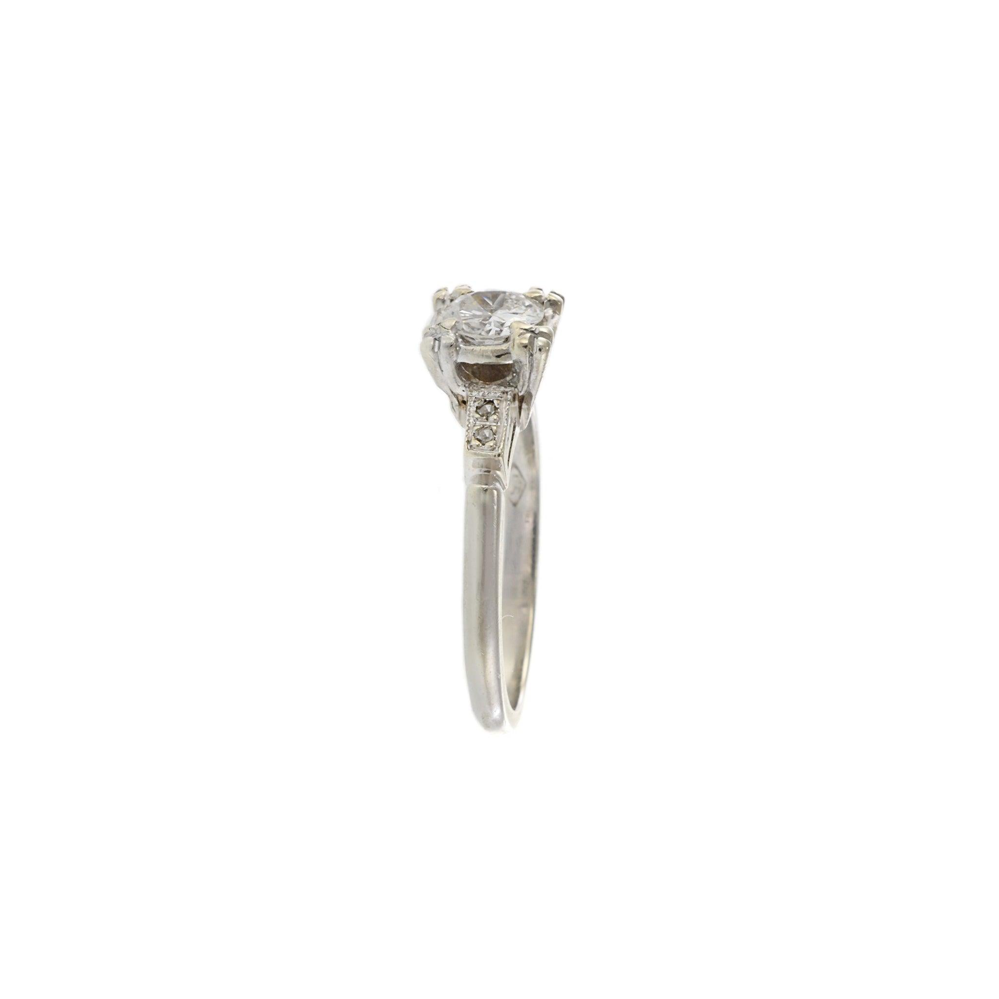 Vintage 14KT White Gold European Cut Diamond Ring