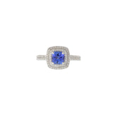 14KT White Gold Cushion-Cut Tanzanite and Diamond Halo Ring
