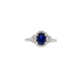 14KT White Gold Halo Ring Featuring Oval Sapphire & Diamonds
