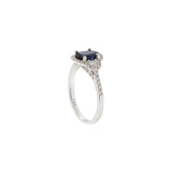14KT White Gold Halo Ring Featuring Oval Sapphire & Diamonds