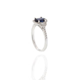 14KT White Gold Halo Ring Featuring Oval Sapphire & Diamonds