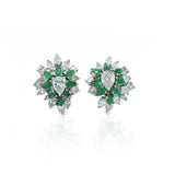 Estate Platinum Diamond And Emerald Earrings