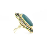18kt Yellow Gold Green Agate Ring with Tsavorite and Champagne Diamonds