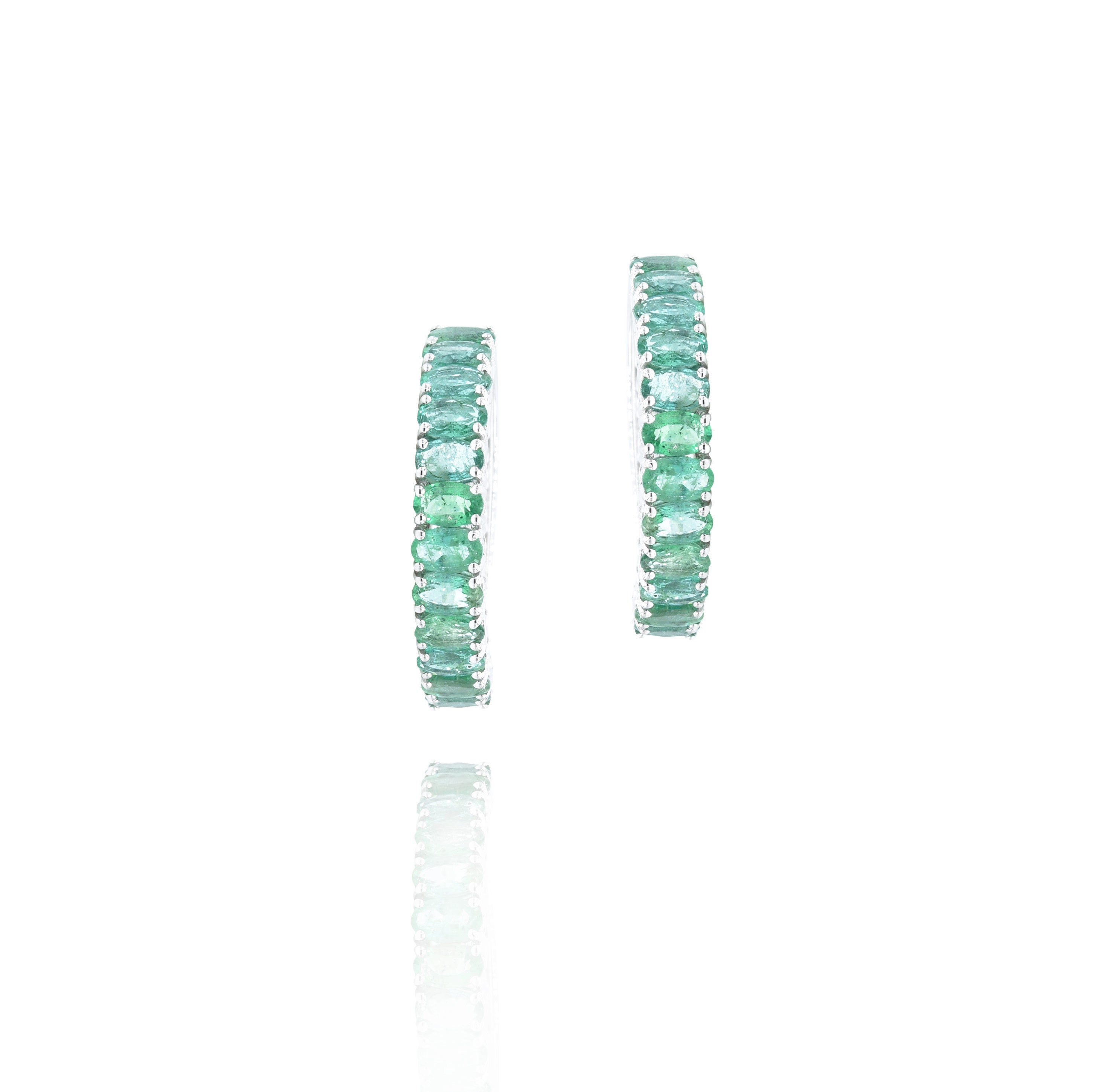 18KT White Gold Emerald Hoop Earrings