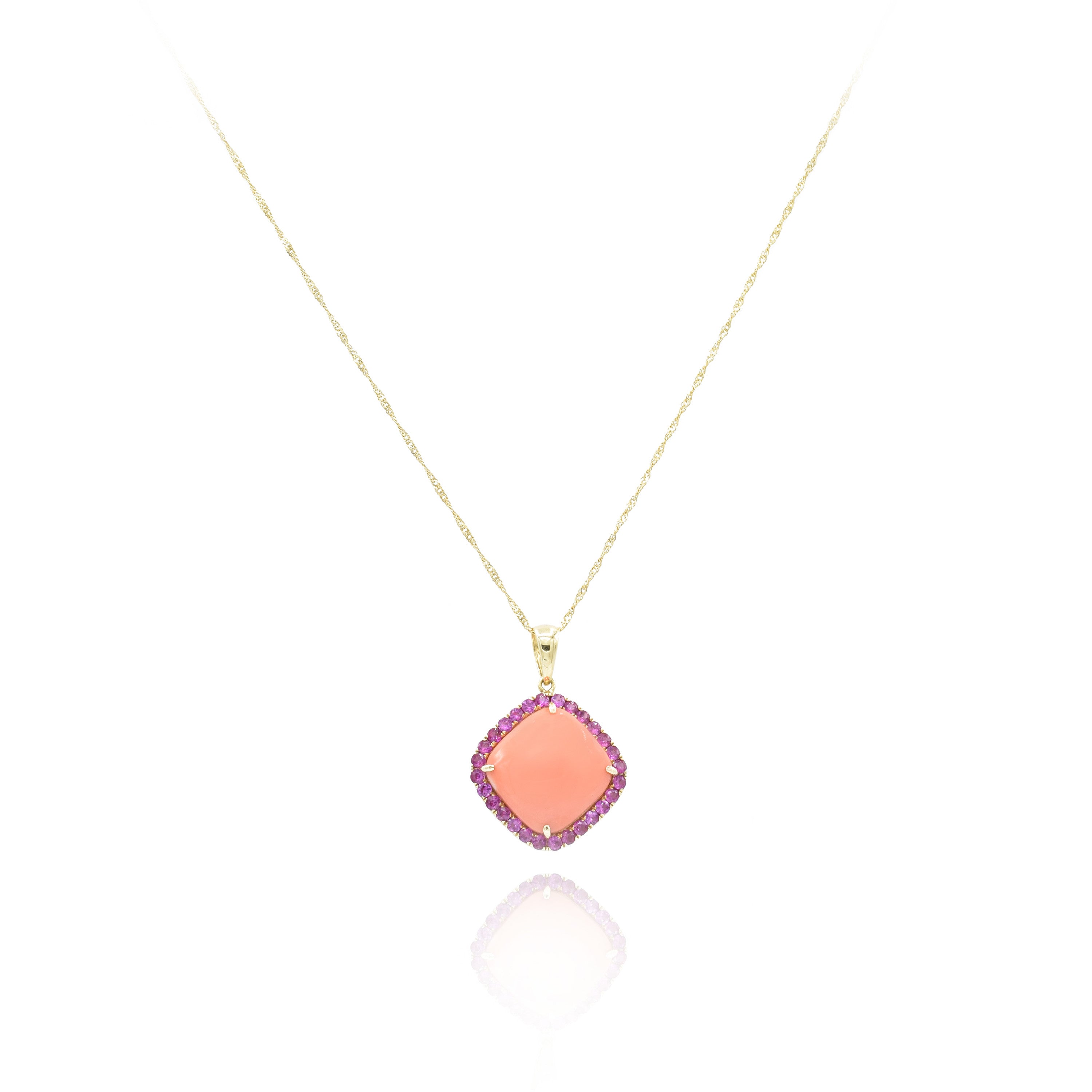 18kt Yellow Gold Coral and Pink Sapphire Pendant