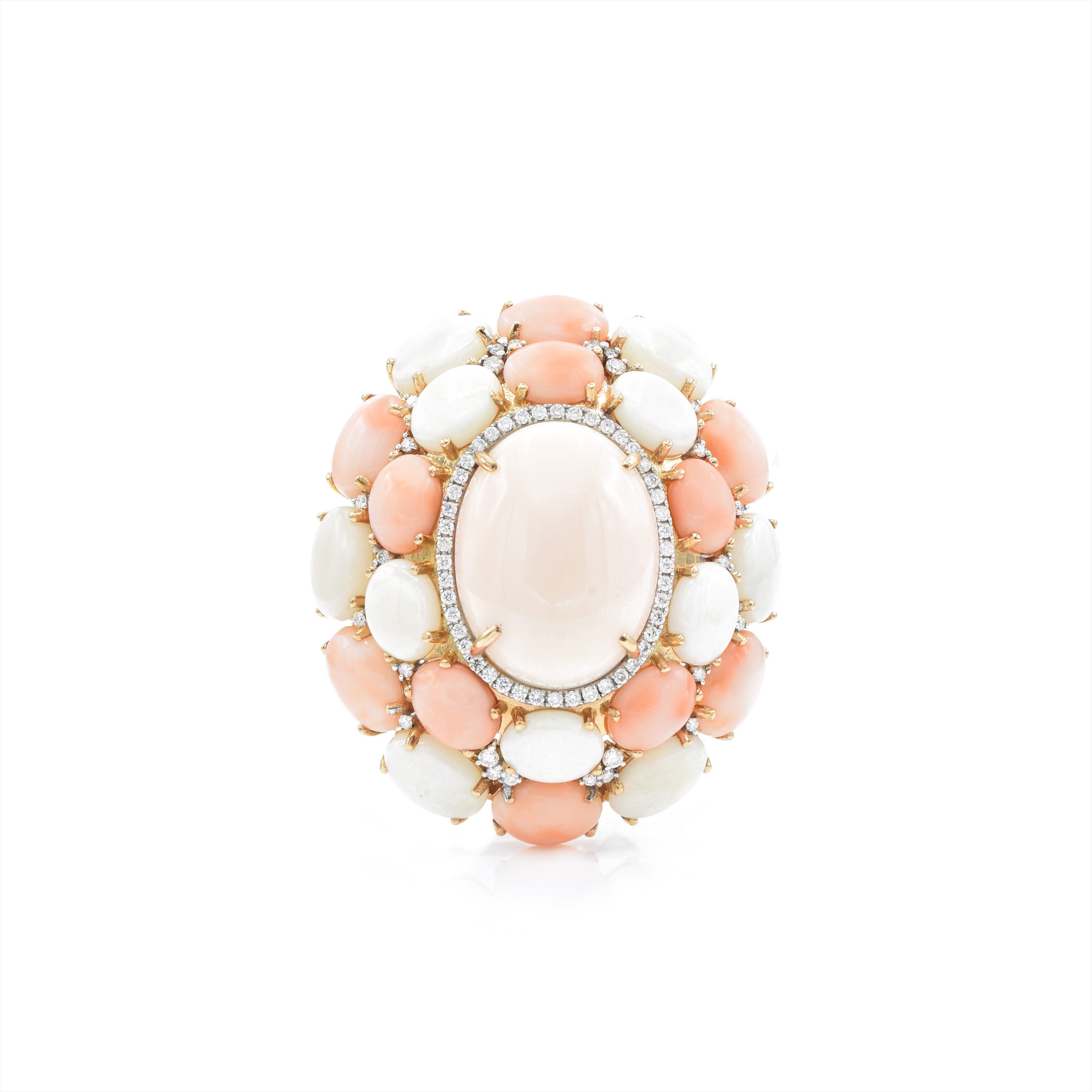 18KT Rose Gold Angel Coral And Opal With Diamond Ring