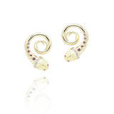 Estate 14KT Yellow Gold Ruby Snake Earrings