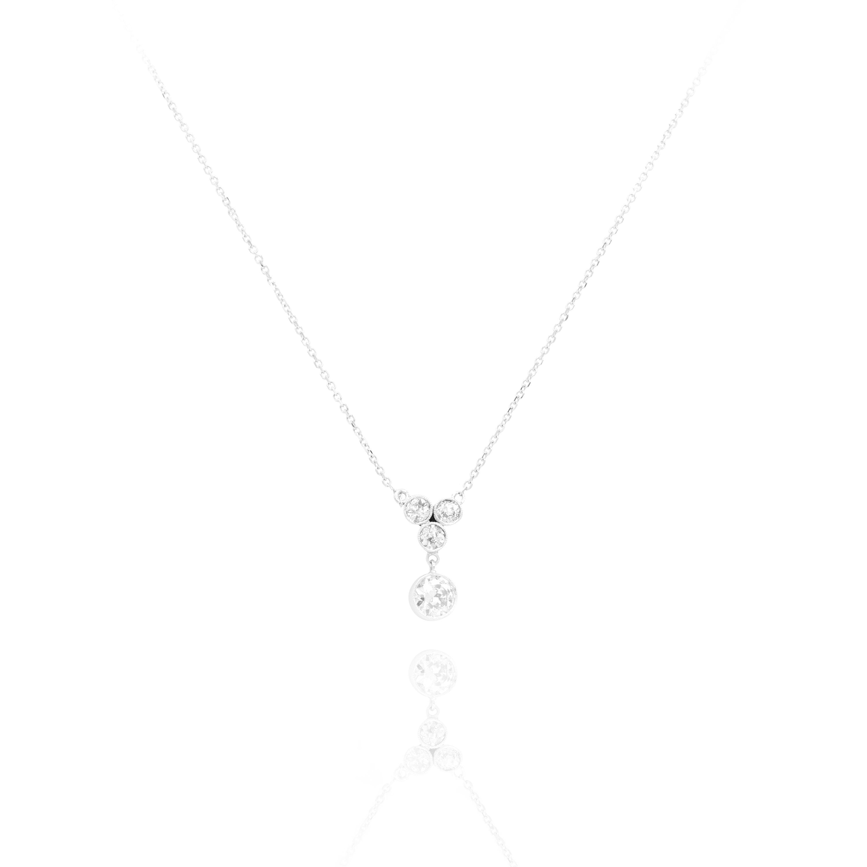 Estate 14KT White Gold Old European Cut Diamond Necklace