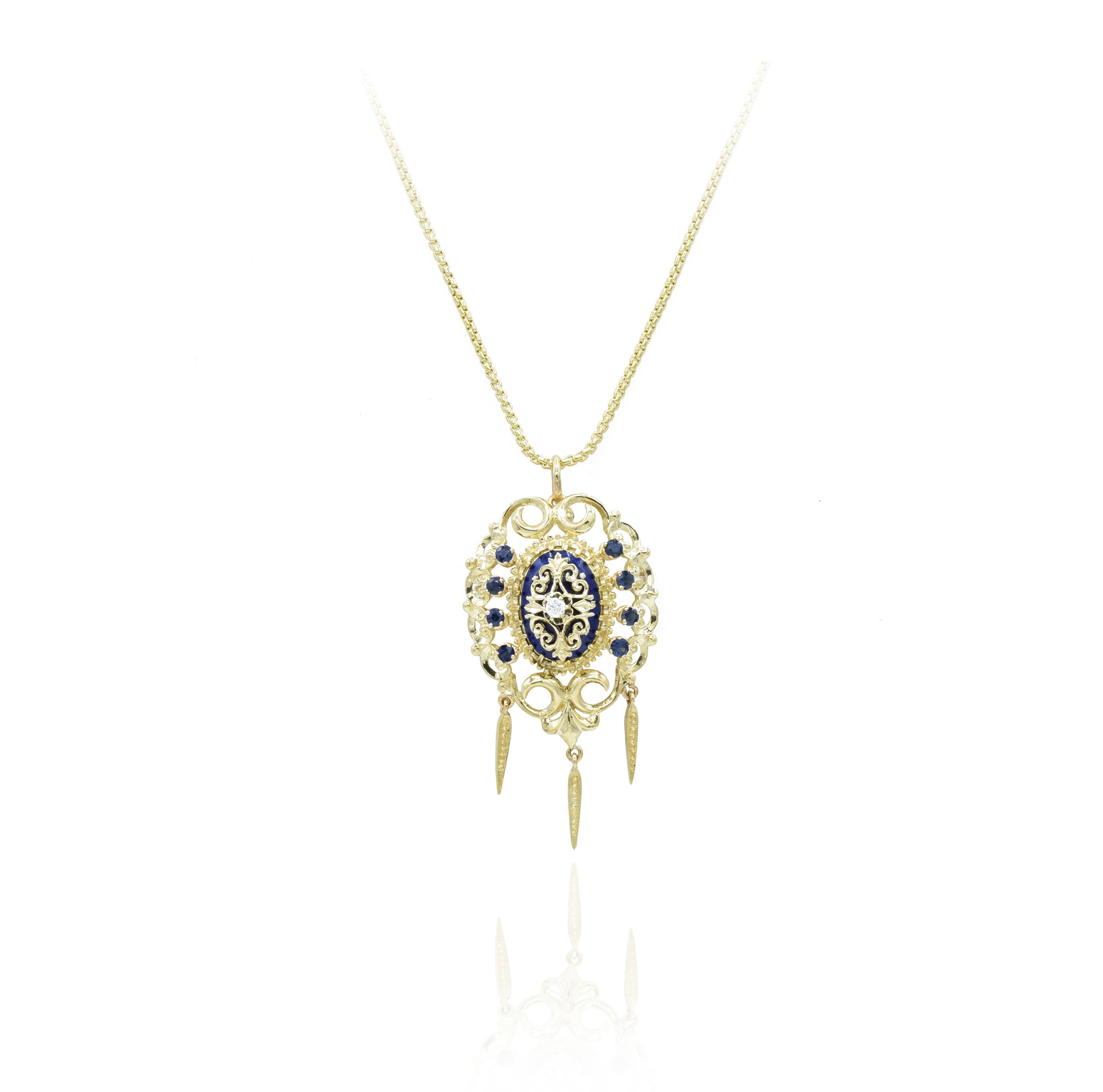 Estate 18KT Yellow Gold Sapphire And Diamond Pendant/Pin