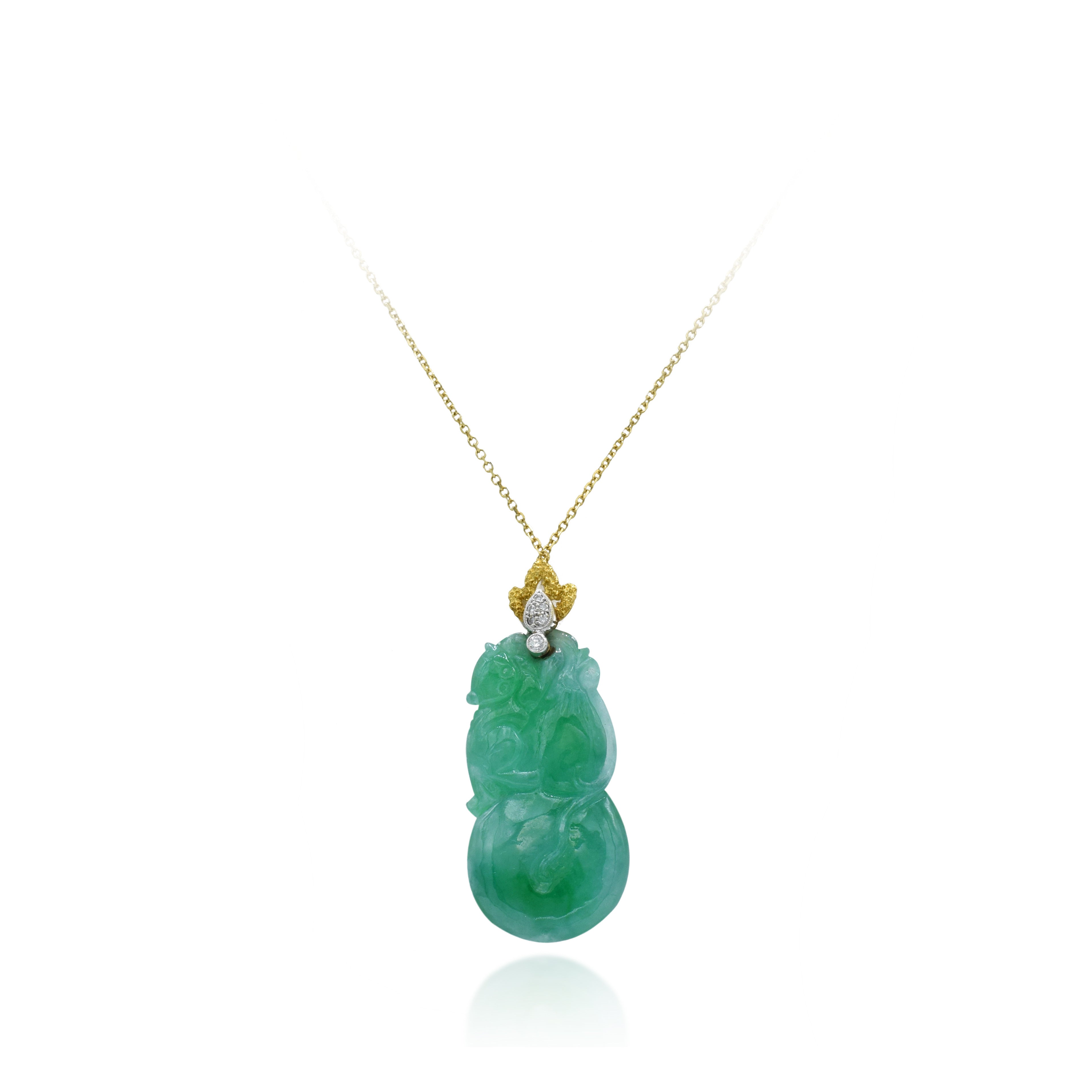 Estate 18KT Yellow Gold Jade And Diamond Pendant